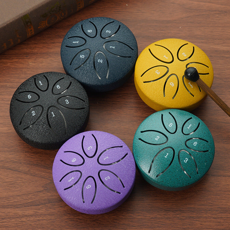 3 Inches 6 Tones Steel Tongue Drum Outdoors Rain Drum Instrument Mini Hand Drum Ethereal Drum Sticks Percussion Drum Accessories