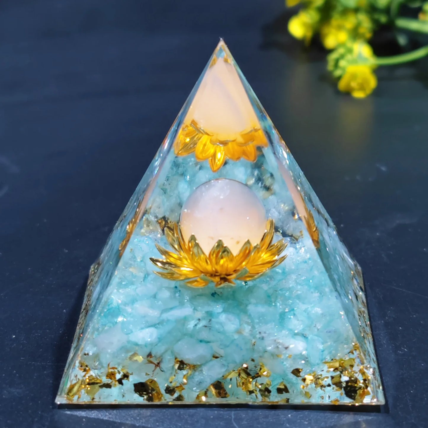 Crystal Energy Orgone Pyramid - Chakra Stone Meditation Gift