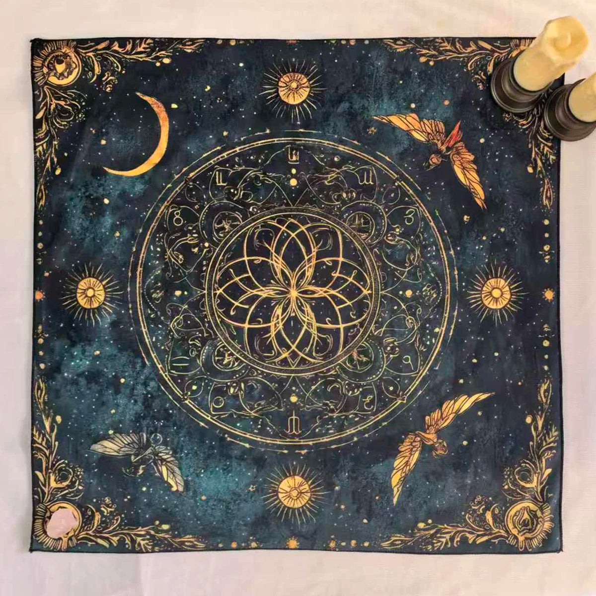 Tarot Tablecloth Sun & Moon Divination Altar Cloth Flower of Life Night Sky Tarot Cloth Astrology Universe Golden Star Tarot Mat
