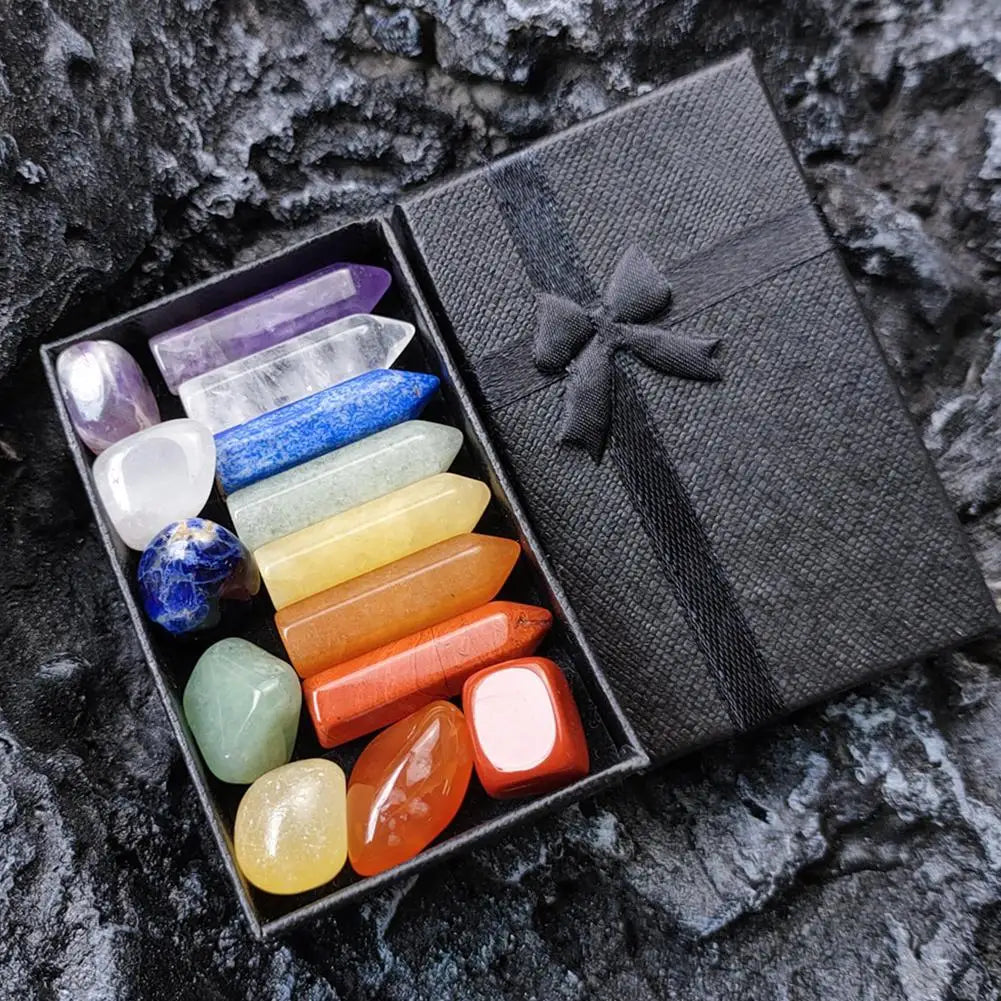 Natural Stone Crystal Gemstone Chakras Healing Quartz Mineral Ornament Home Decoration High Quality Gifts Box 14 PCS/Set