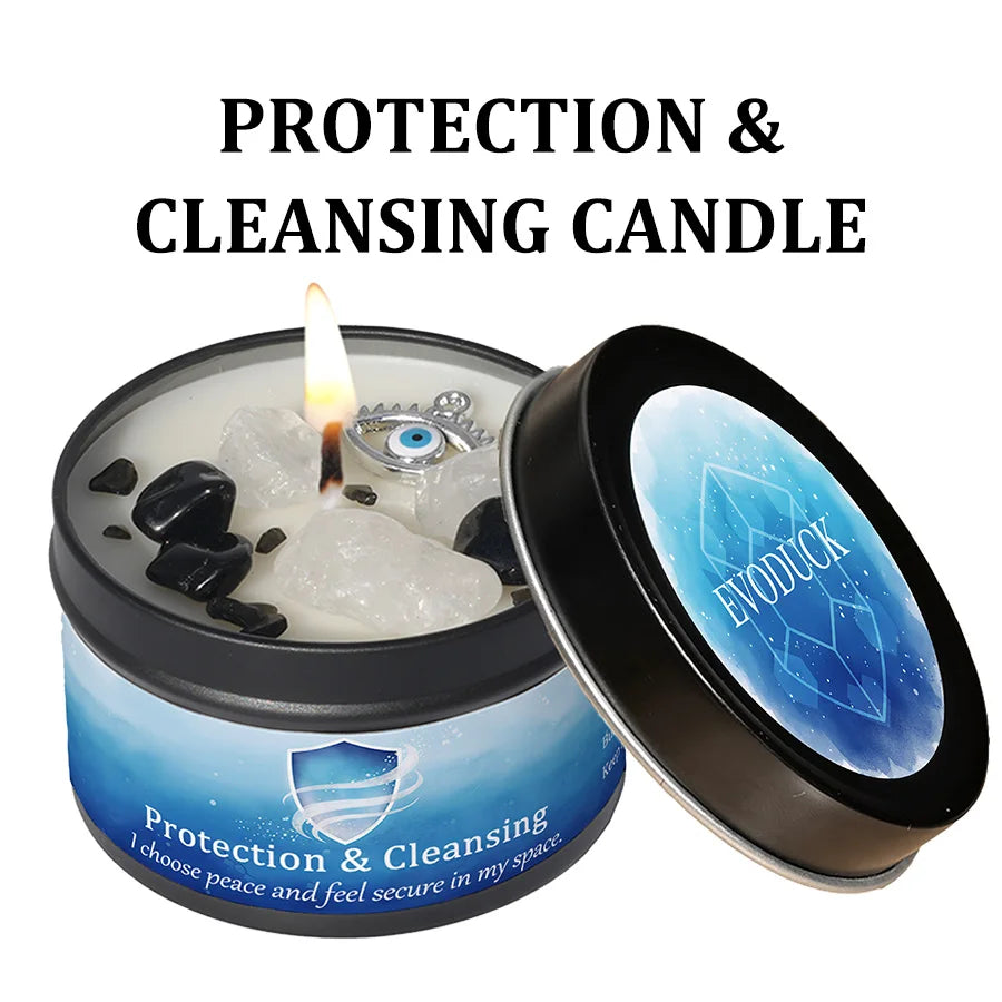 White Sage Frankincense Crystal Scented Candle Protection Cleansing Aromatherapy Meditation Room Decor Spiritual Yoga Gift 3oz