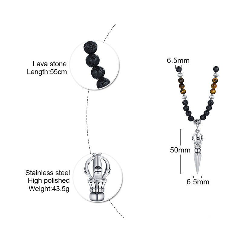 Necklace: Tibetan Phurba Kilaya Necklace - Tiger's Eye & Lava Stone