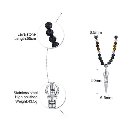 Necklace: Tibetan Phurba Kilaya Necklace - Tiger's Eye & Lava Stone