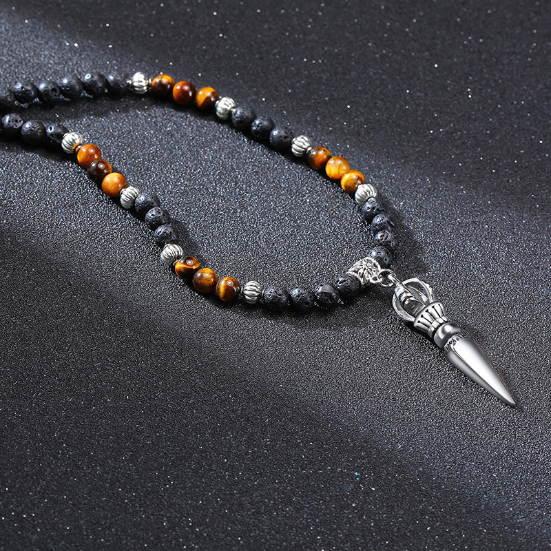 Necklace: Tibetan Phurba Kilaya Necklace - Tiger's Eye & Lava Stone
