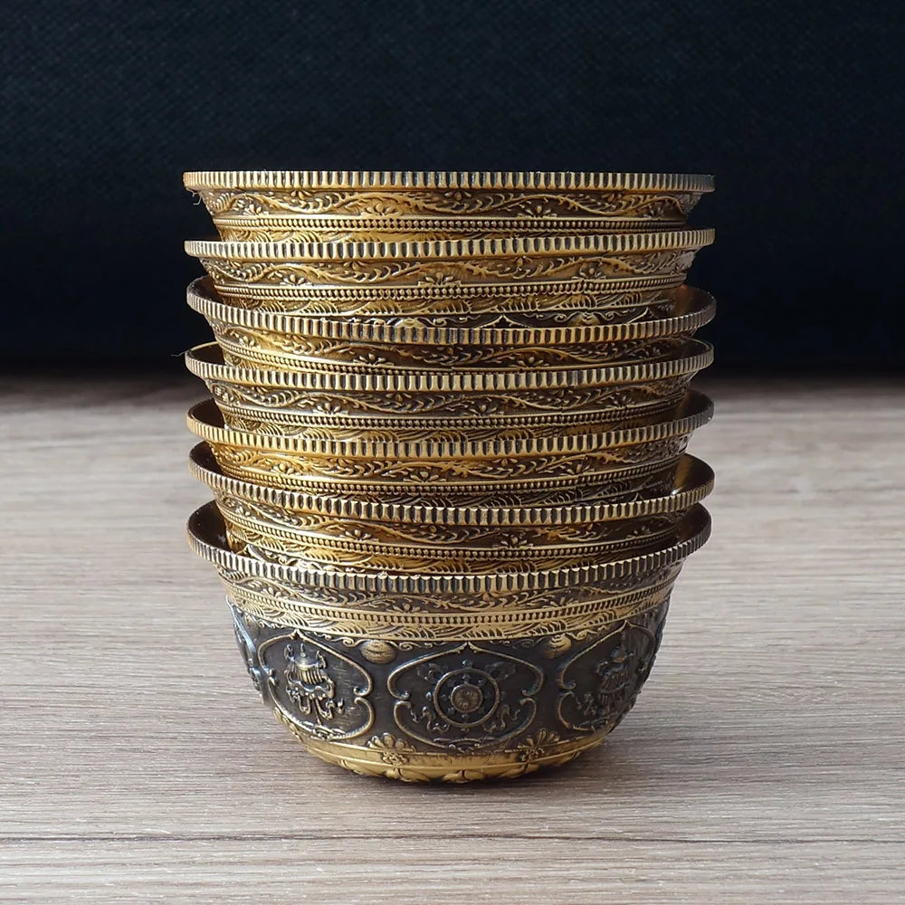 Buddhist Bowl Thick Copper Cup Tibet Ritual Plate Brass Eight Auspicious Symbols Home Meditation Decoration
