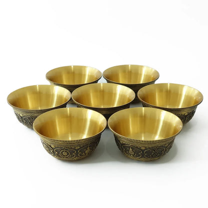 Buddhist Bowl Thick Copper Cup Tibet Ritual Plate Brass Eight Auspicious Symbols Home Meditation Decoration