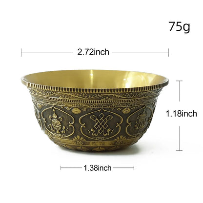 Buddhist Bowl Thick Copper Cup Tibet Ritual Plate Brass Eight Auspicious Symbols Home Meditation Decoration