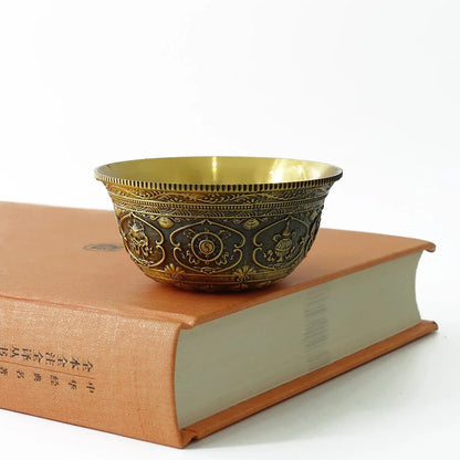Buddhist Bowl Thick Copper Cup Tibet Ritual Plate Brass Eight Auspicious Symbols Home Meditation Decoration