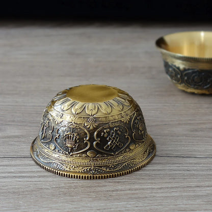 Buddhist Bowl Thick Copper Cup Tibet Ritual Plate Brass Eight Auspicious Symbols Home Meditation Decoration