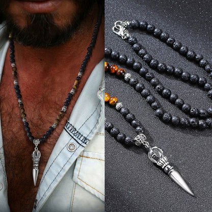 Necklace: Tibetan Phurba Kilaya Necklace - Tiger's Eye & Lava Stone