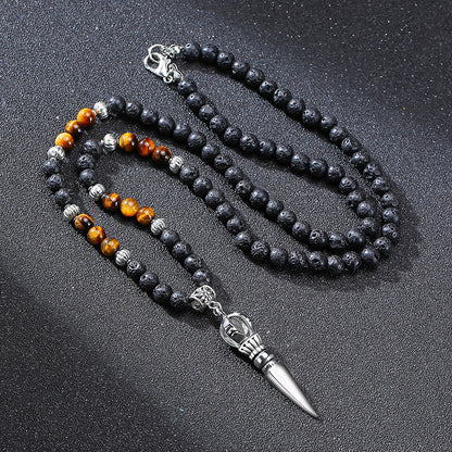 Necklace: Tibetan Phurba Kilaya Necklace - Tiger's Eye & Lava Stone