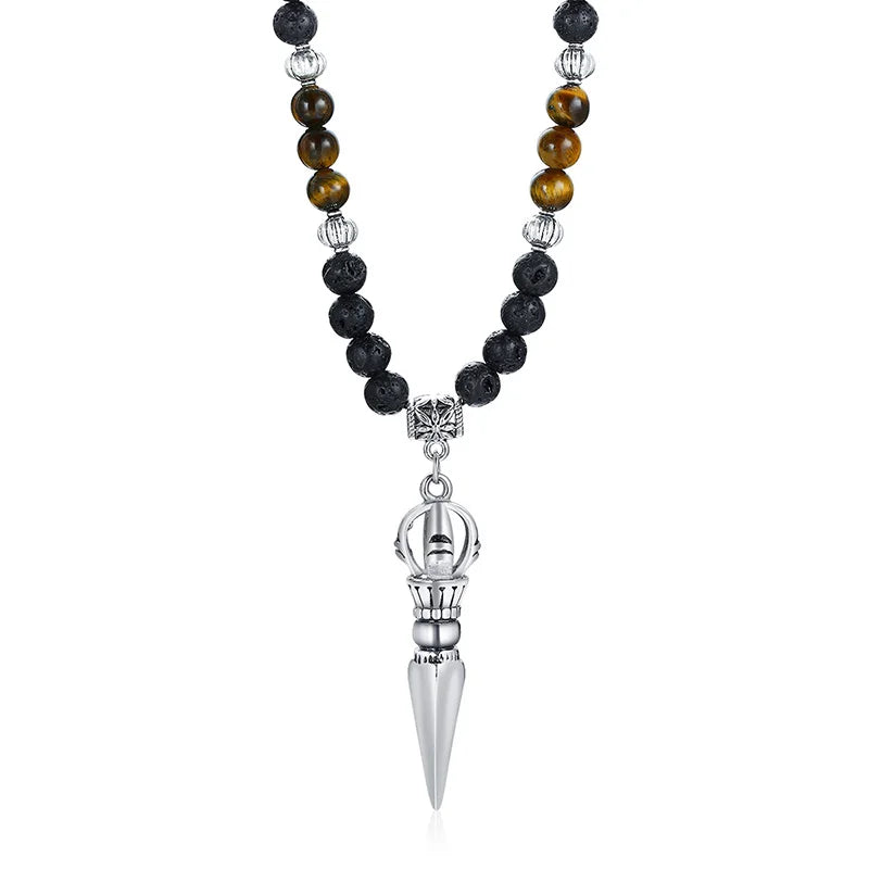 Necklace: Tibetan Phurba Kilaya Necklace - Tiger's Eye & Lava Stone