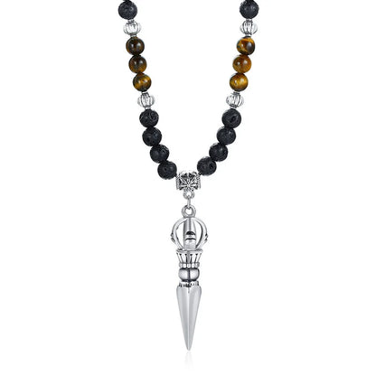 Necklace: Tibetan Phurba Kilaya Necklace - Tiger's Eye & Lava Stone
