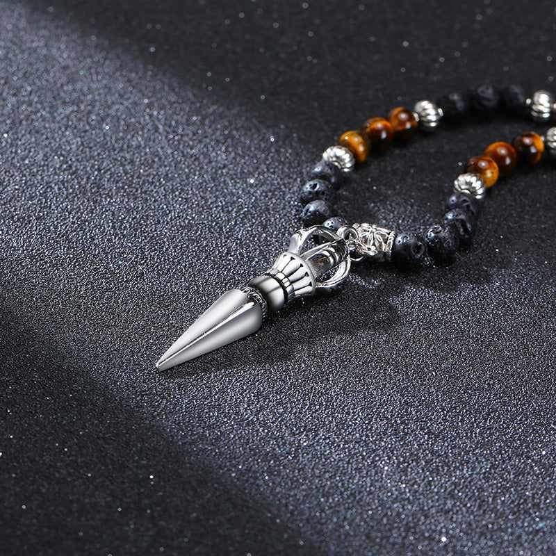 Necklace: Tibetan Phurba Kilaya Necklace - Tiger's Eye & Lava Stone