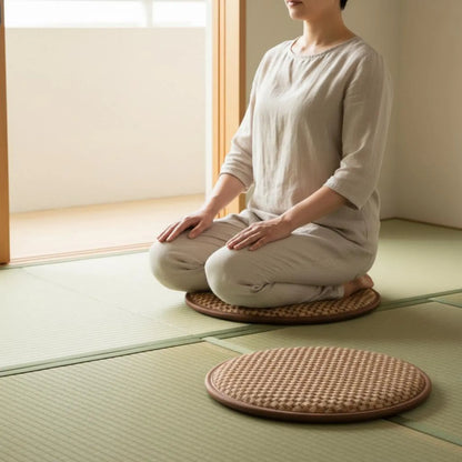 Japanese Design Woven Mat Pad High Resilience Foam Meditative Meditation Pad Woven Woven Mat Seat Sponge Filled Pouf Ottoman
