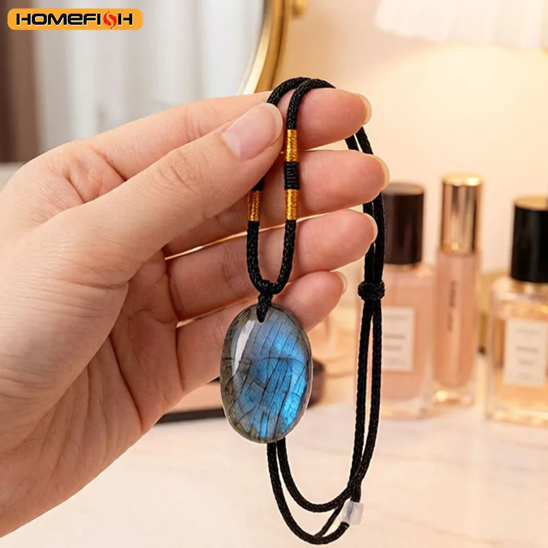 1PC Natural Blue Labradorite Moonstone Healing Gemstone Crystal Pendant Jewelry Necklace For Spiritual Meditation