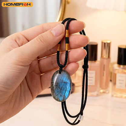 1PC Natural Blue Labradorite Moonstone Healing Gemstone Crystal Pendant Jewelry Necklace For Spiritual Meditation