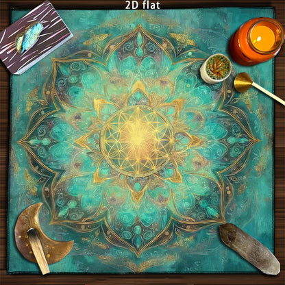 Tarot Tablecloth Sun & Moon Divination Altar Cloth Flower of Life Night Sky Tarot Cloth Astrology Universe Golden Star Tarot Mat