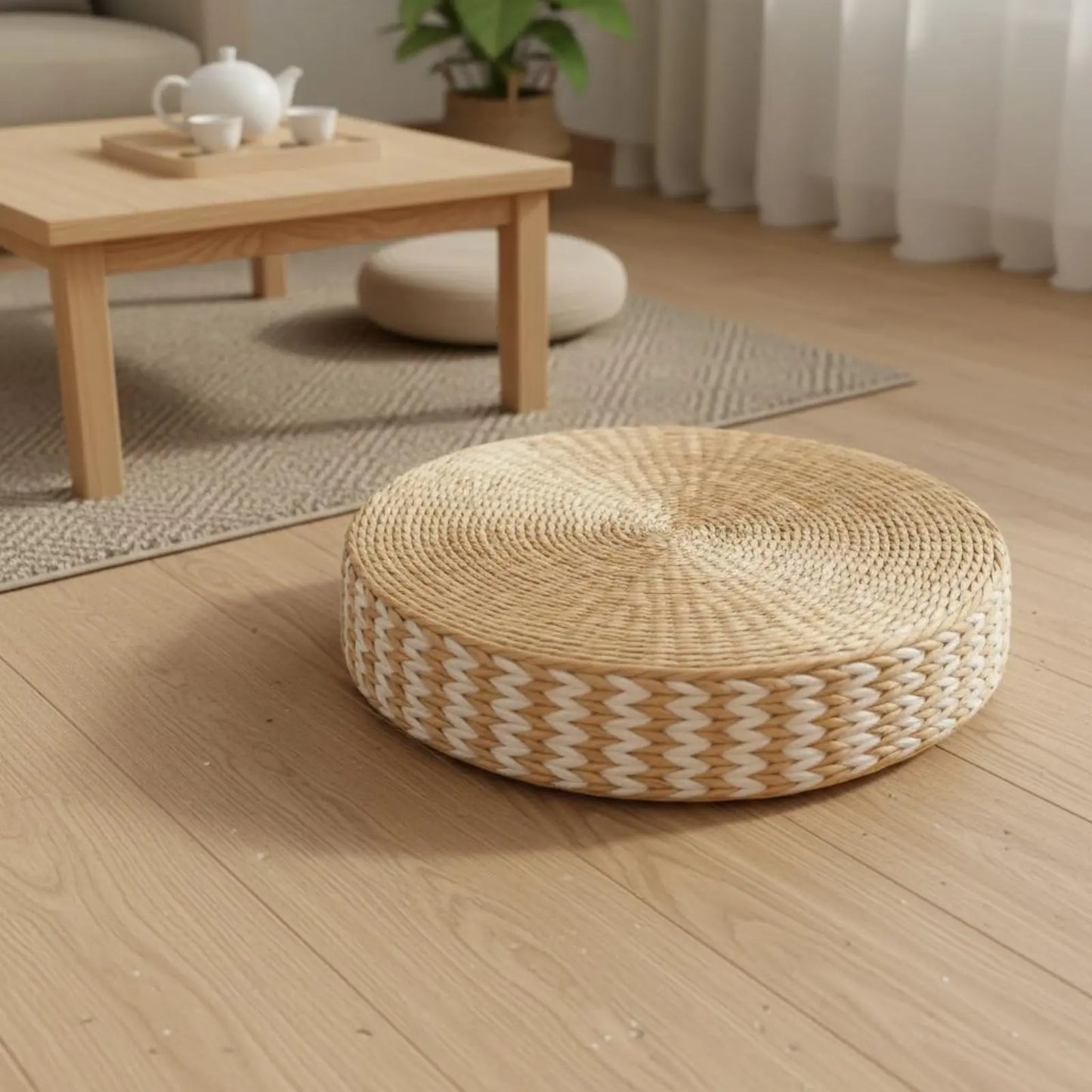Woven Woven Mat Meditation Cushion Pillow Multi-Function Straw Woven Mat Pillow Round Straw Floor Pillow Breathable Round Woven Pouf