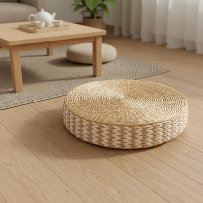 Woven Woven Mat Meditation Cushion Pillow Multi-Function Straw Woven Mat Pillow Round Straw Floor Pillow Breathable Round Woven Pouf