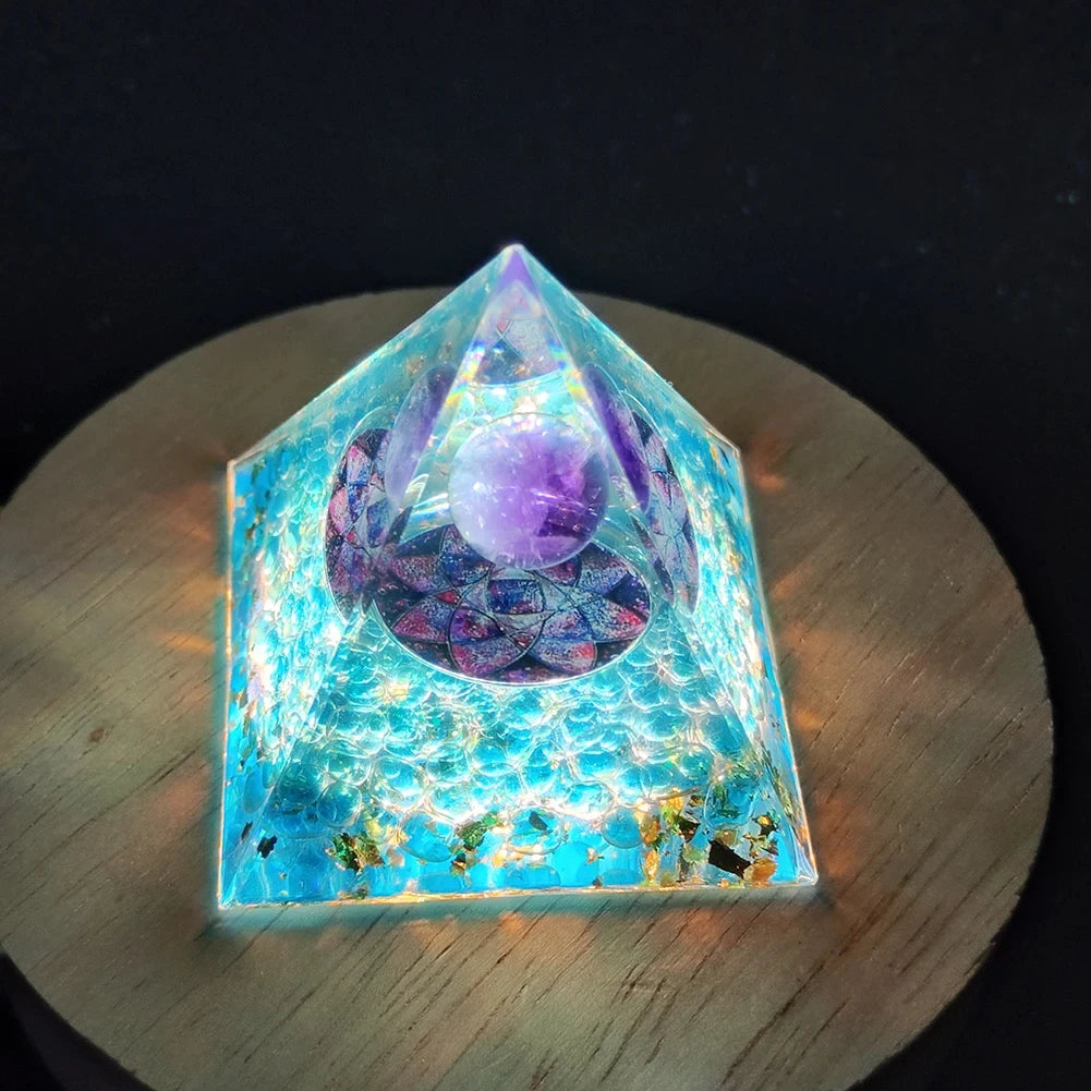 Crystal Energy Orgone Pyramid - Chakra Stone Meditation Gift