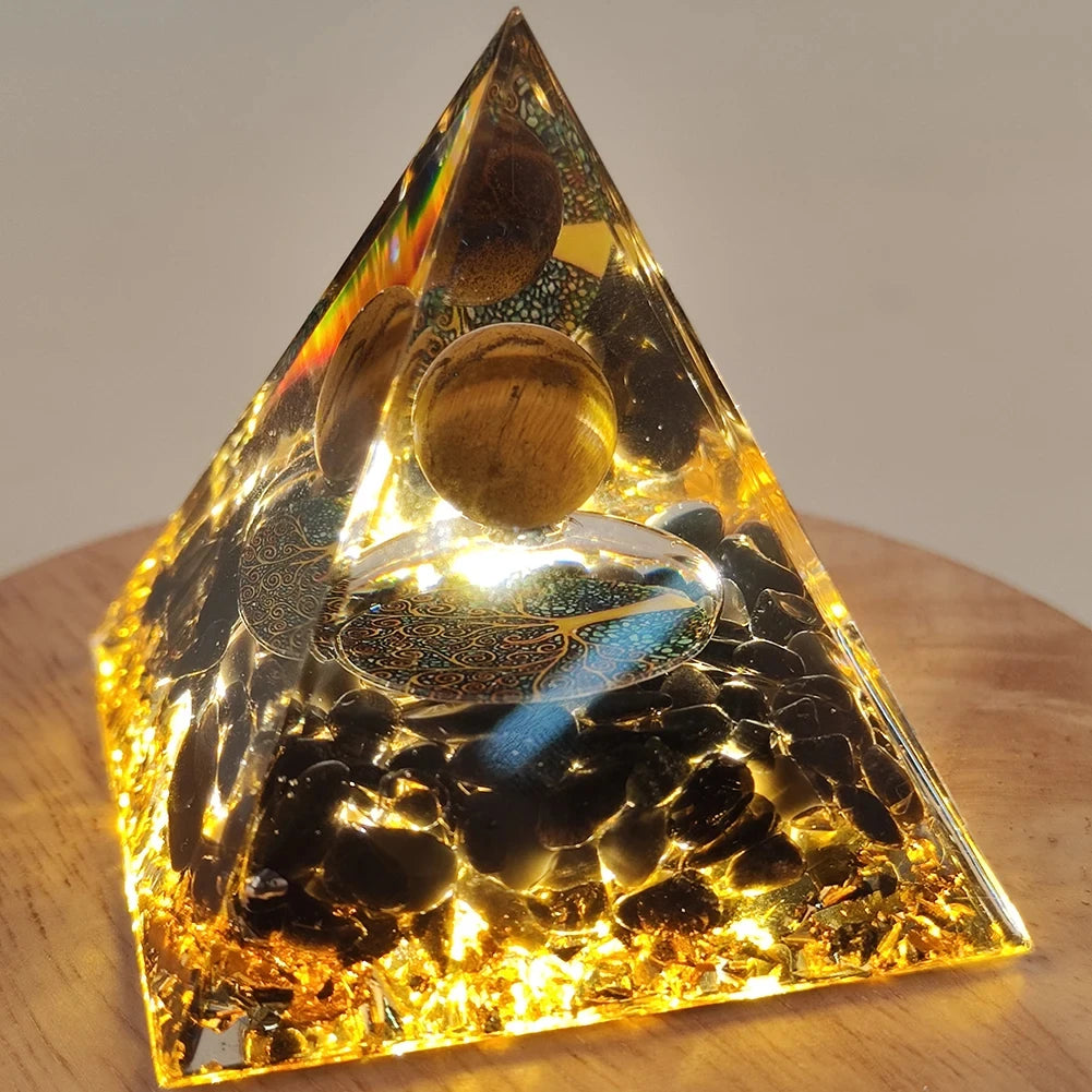 Crystal Energy Orgone Pyramid - Chakra Stone Meditation Gift