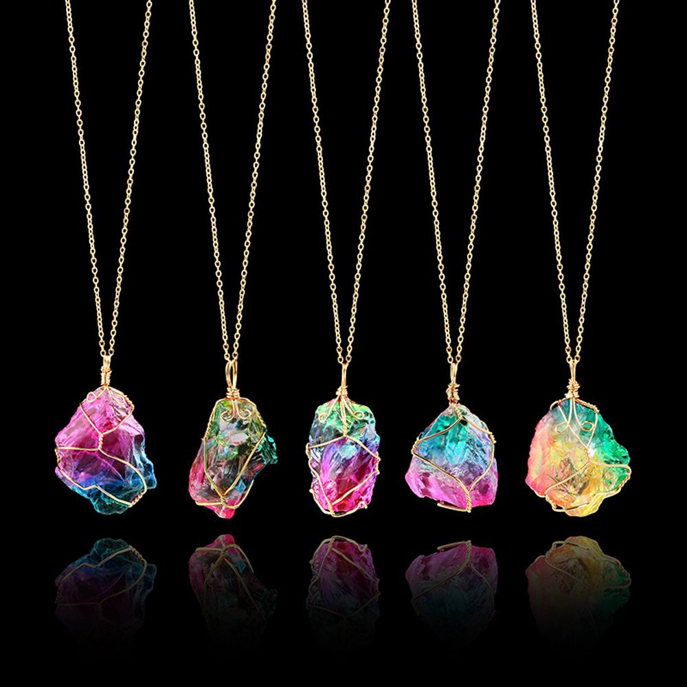 Natural Chakra Stone Rainbow Necklace - Crystal Chakra Pendant