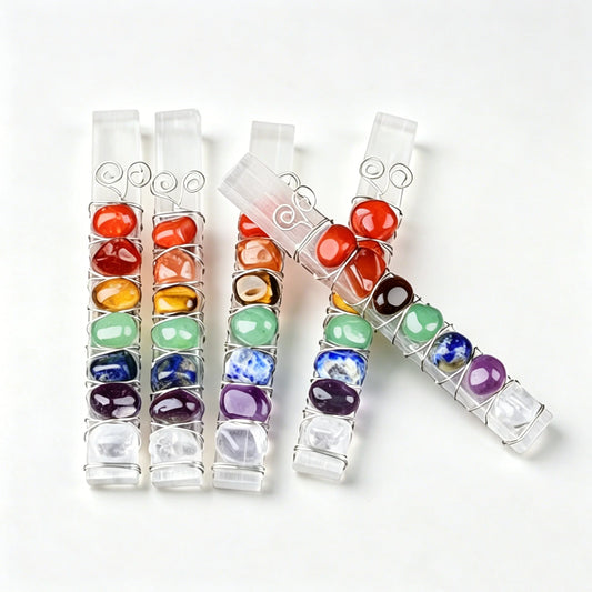 Natural 7 Chakra Selenite Wand Golden/Silvery Wire Wrapped Chakra Reiki Healing Crystal Decor Gift