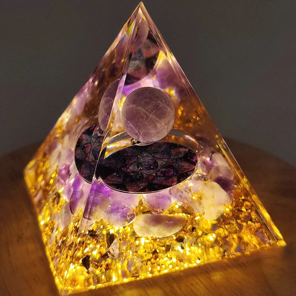 Crystal Energy Orgone Pyramid - Chakra Stone Meditation Gift