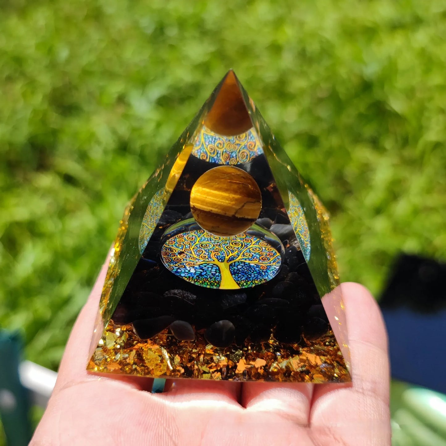 Crystal Energy Orgone Pyramid - Chakra Stone Meditation Gift