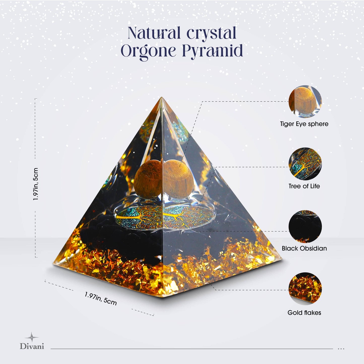 Crystal Energy Orgone Pyramid - Chakra Stone Meditation Gift