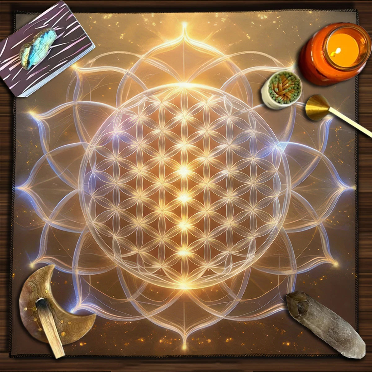Tarot Tablecloth Sun & Moon Divination Altar Cloth Flower of Life Night Sky Tarot Cloth Astrology Universe Golden Star Tarot Mat