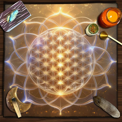 Tarot Tablecloth Sun & Moon Divination Altar Cloth Flower of Life Night Sky Tarot Cloth Astrology Universe Golden Star Tarot Mat