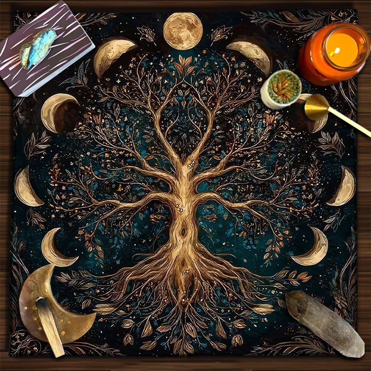 Tarot Tablecloth Sun & Moon Divination Altar Cloth Flower of Life Night Sky Tarot Cloth Astrology Universe Golden Star Tarot Mat