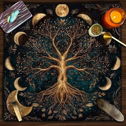 Tarot Tablecloth Sun & Moon Divination Altar Cloth Flower of Life Night Sky Tarot Cloth Astrology Universe Golden Star Tarot Mat