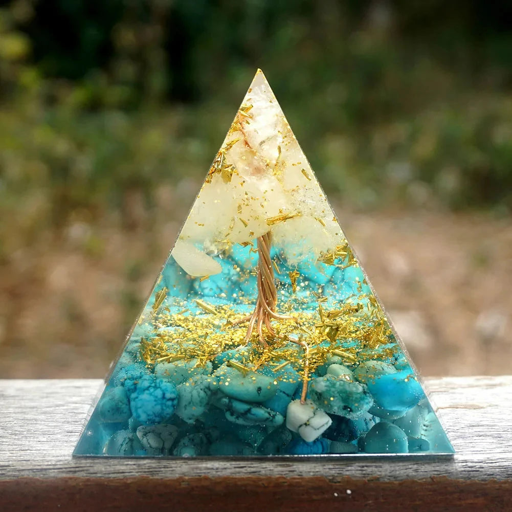 Crystal Energy Orgone Pyramid - Chakra Stone Meditation Gift