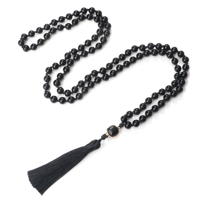 Necklace: Black Obsidian Onyx Mala Necklace - 108 Beads Yoga Jewelry