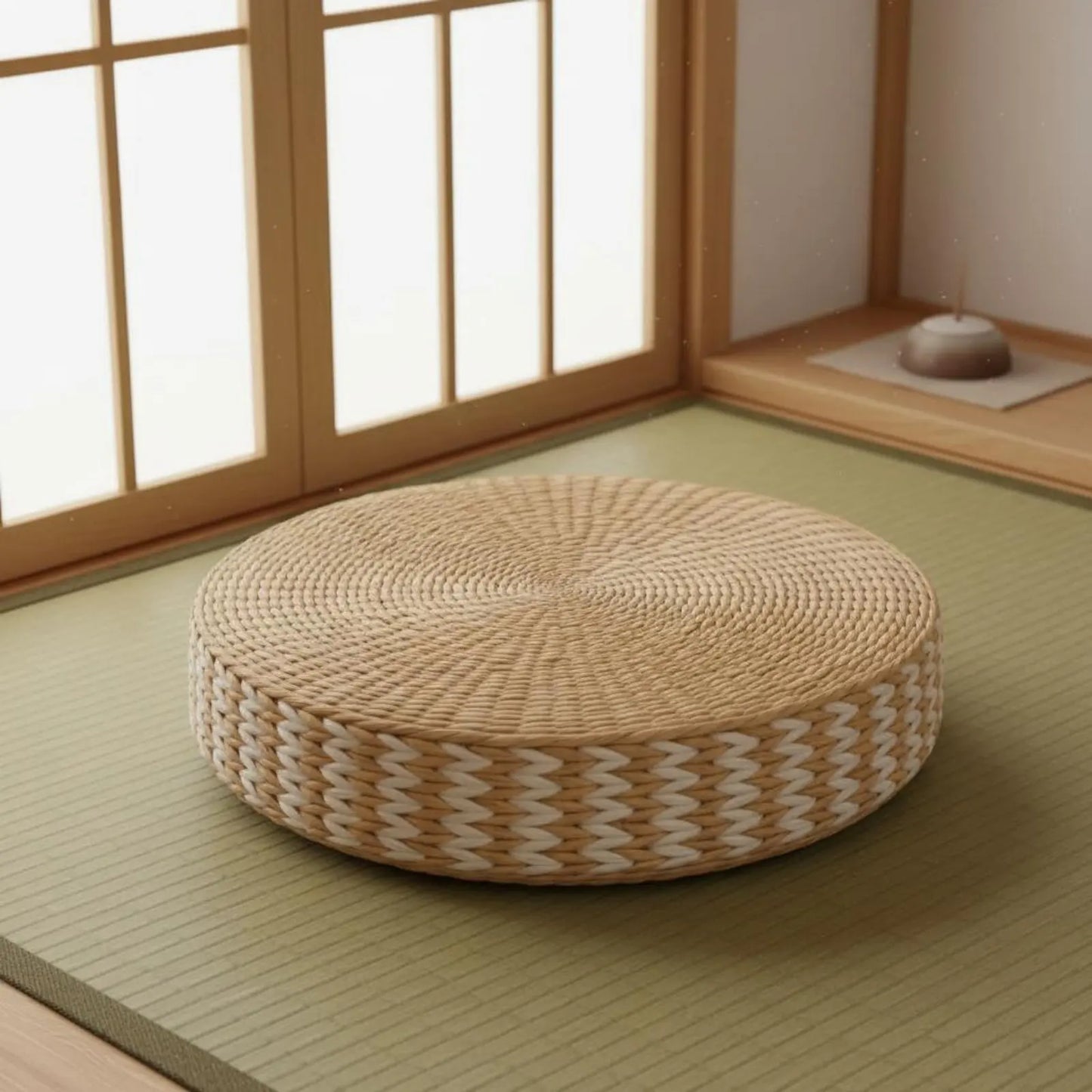 Woven Woven Mat Meditation Cushion Pillow Multi-Function Straw Woven Mat Pillow Round Straw Floor Pillow Breathable Round Woven Pouf