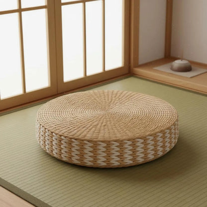 Woven Woven Mat Meditation Cushion Pillow Multi-Function Straw Woven Mat Pillow Round Straw Floor Pillow Breathable Round Woven Pouf