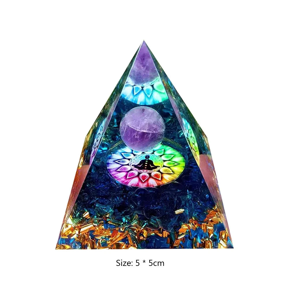 Crystal Energy Orgone Pyramid - Chakra Stone Meditation Gift