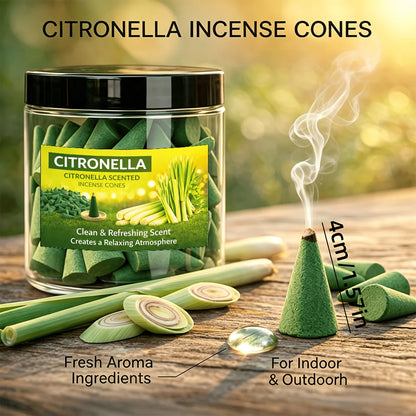 Large Lemongrass-Scented Incense, 4cm High Incense Cone, Rich Aroma, Burns Continuously, Creates an Aesthetic Smoke Effect, Suitable for Purifying the Air, Meditation, Yoga, Reading, Etc