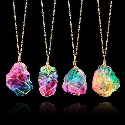 Natural Chakra Stone Rainbow Necklace - Crystal Chakra Pendant