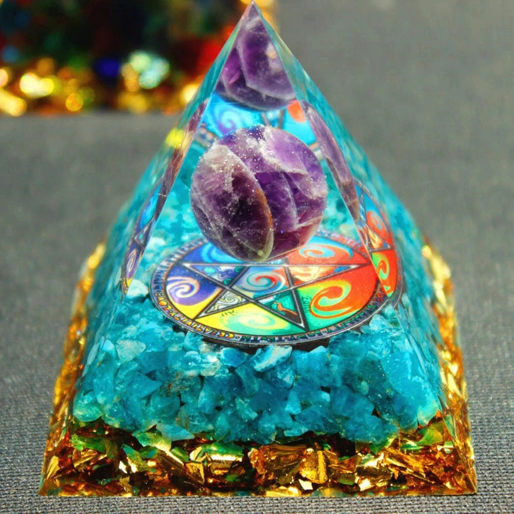 Crystal Energy Orgone Pyramid - Chakra Stone Meditation Gift