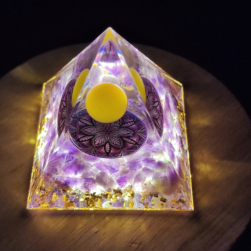Crystal Energy Orgone Pyramid - Chakra Stone Meditation Gift
