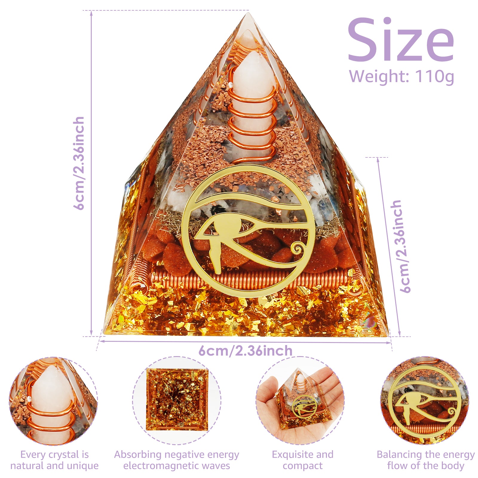 Reiki Crystal Pyramid Energy Protection Handmade Ornament