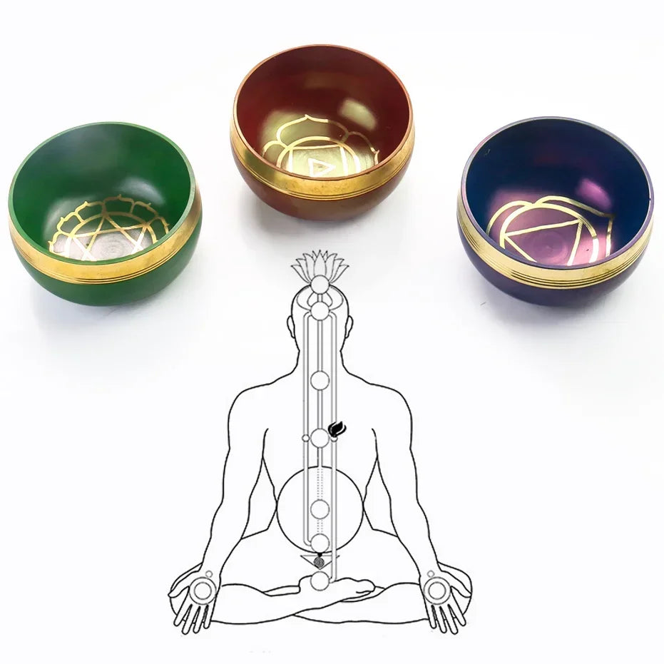 Nepal Colored Buddhist Tibetan Bowl Audio Healing Soul Relaxation Yoga Meditation Dharma Utensils 7 Chakra Copper Bowl Ornaments