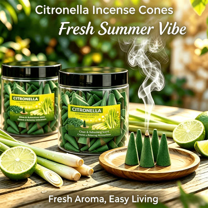 Large Lemongrass-Scented Incense, 4cm High Incense Cone, Rich Aroma, Burns Continuously, Creates an Aesthetic Smoke Effect, Suitable for Purifying the Air, Meditation, Yoga, Reading, Etc