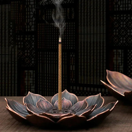 Incense Holder: Alloy Incense Burner - Lotus Censer, Bronze Stick Holder