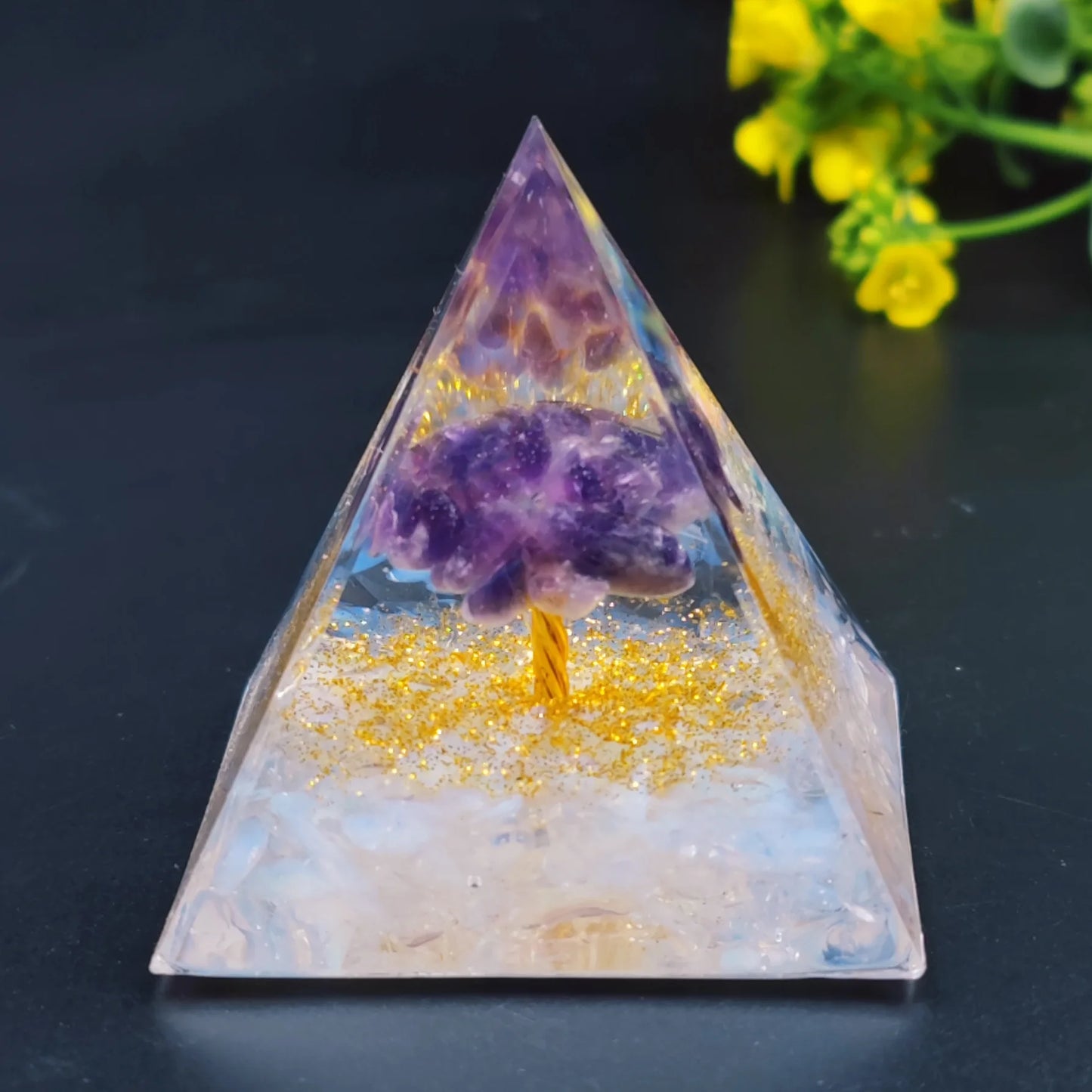 Crystal Energy Orgone Pyramid - Chakra Stone Meditation Gift