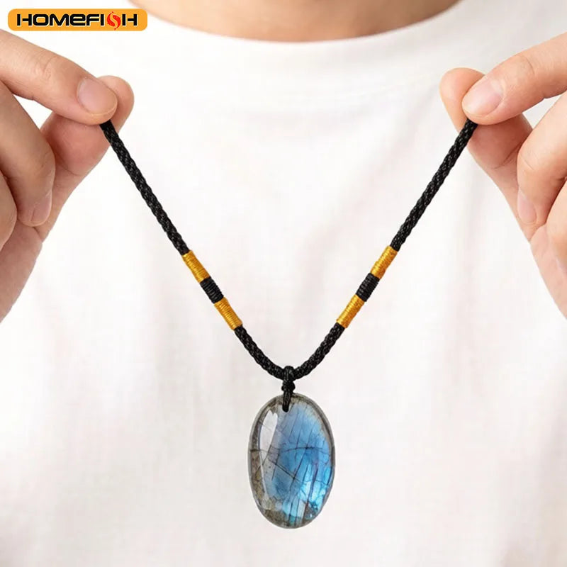 1PC Natural Blue Labradorite Moonstone Healing Gemstone Crystal Pendant Jewelry Necklace For Spiritual Meditation